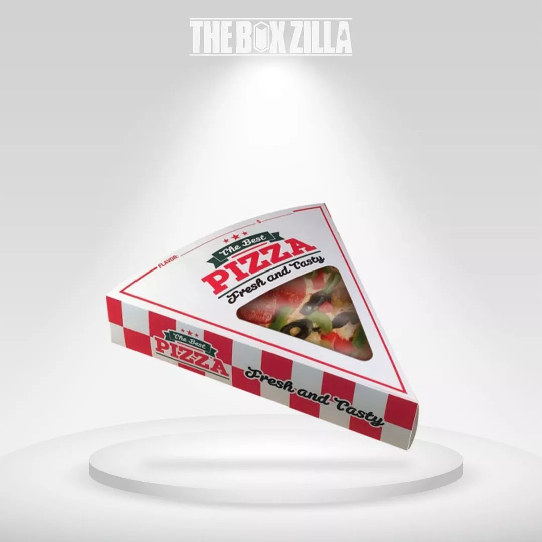 Triangle pizza slice boxes with a window