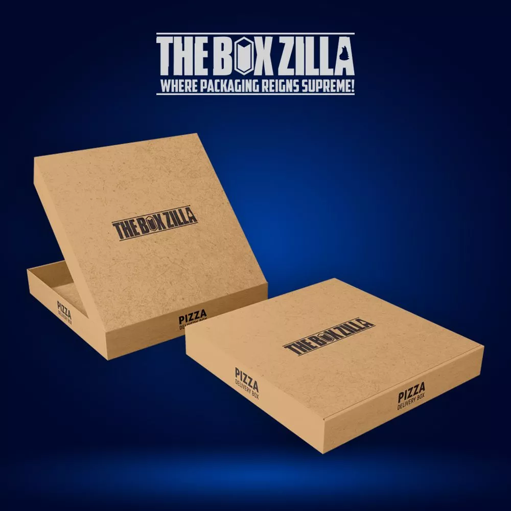 Round pizza cardboard boxes with printed brand name