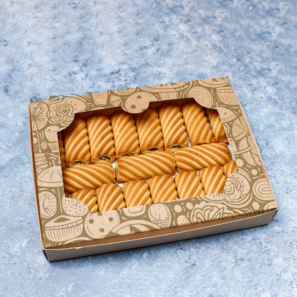 Brown kraft pastry box with a top window