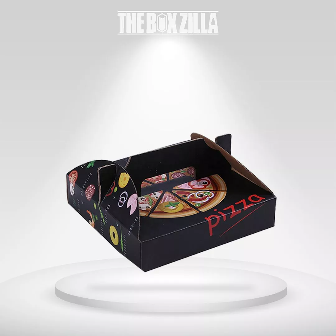 Corrugated pizza boxes with gable design having sleek black color