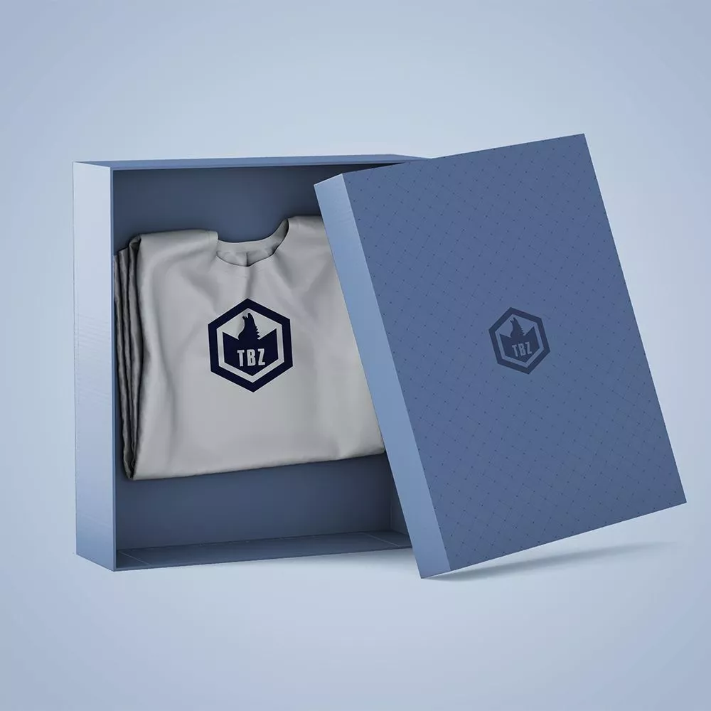 Custom apparel packaging boxes with logo and white shirt inside