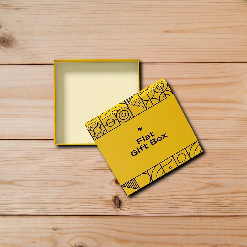 Custom printed flat gift boxes with yellow look