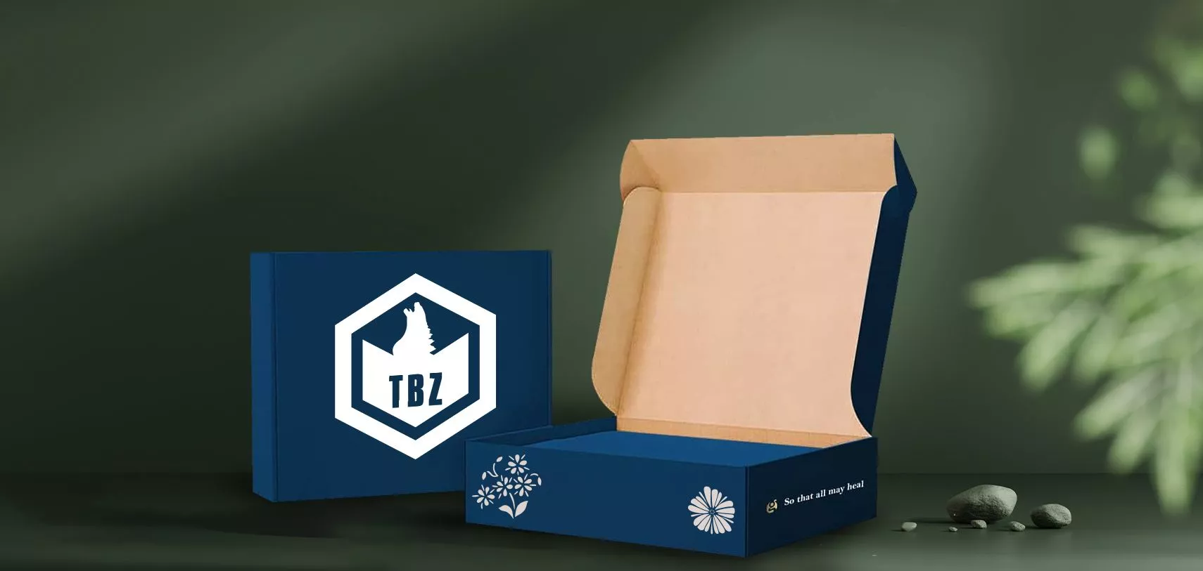 Printed mailer boxes with logo in navy blue