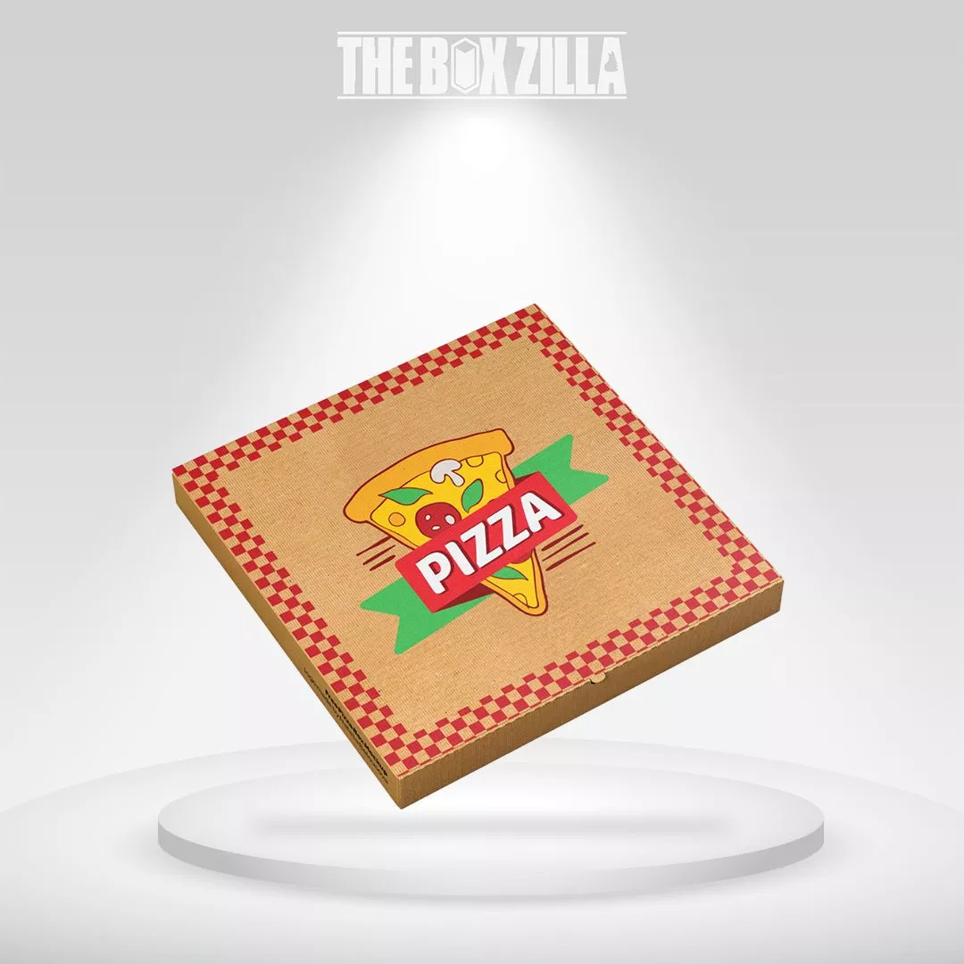 Disposable pizza boxes featuring a unique slice-shaped design on front