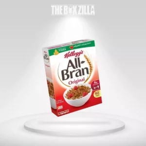 Custom seal end Cereal boxes featuring a bowl of All-Bran with berries