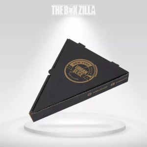 Custom triangle pizza slice boxes with black design