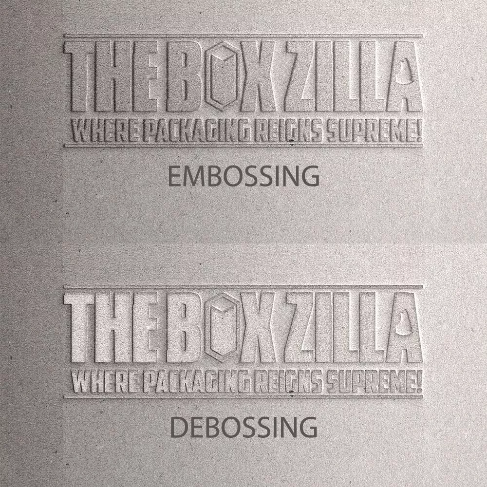 Embossing and Debossing both finishing options at The Box Zilla