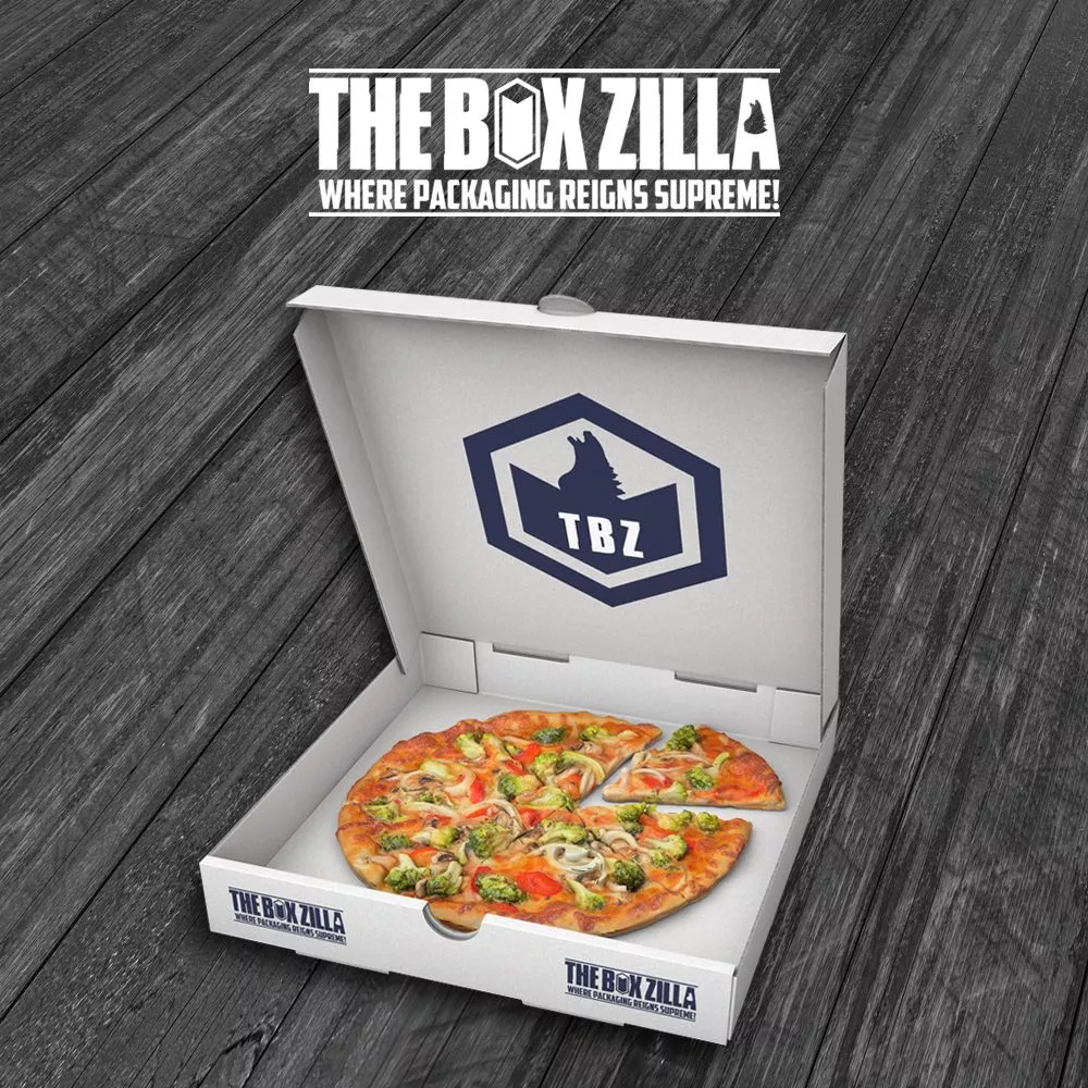 Custom circular pizza boxes with logo & white color