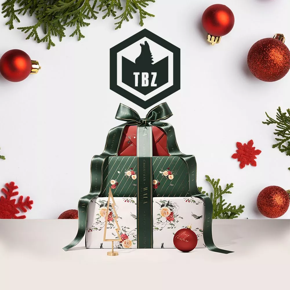 Custom christmas retail packaging boxes wrapped in festive paper