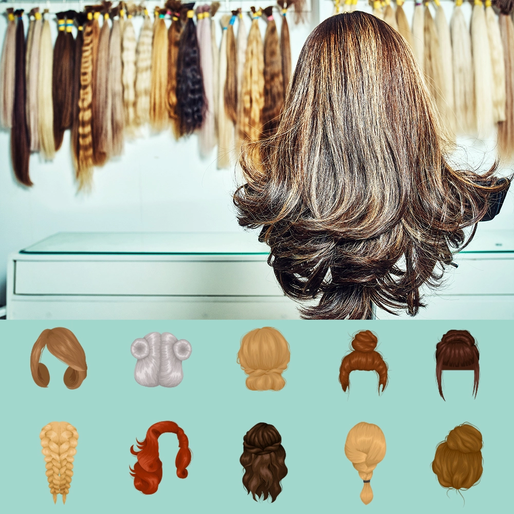 Custom hair extension: Clip ins & hand tied wefts with multiple colors wigs