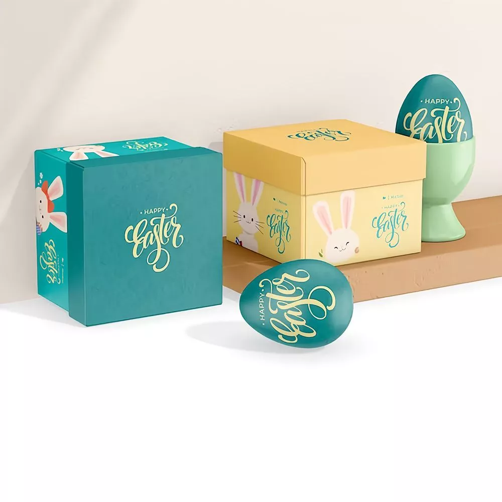 Happy easter gift boxes with decorative egg